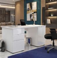Cellini Large White Gloss Computer Desk Office Workstation
