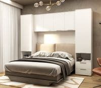 Cellini Matte White Overbed Storage Unit with Wardrobes - 3485