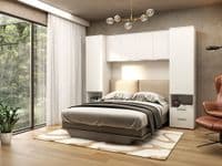 Cellini Matte White Overbed Storage Unit with Wardrobes - 3485
