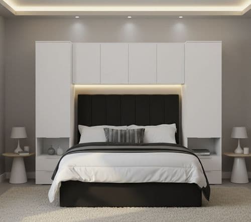 Cellini Matte White Overbed Storage Unit with Wardrobes - 3485