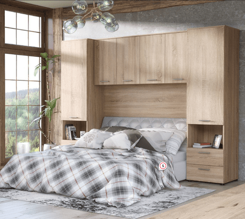 Cellini Oak Effect Overbed Storage Unit with Wardrobes and Drawers