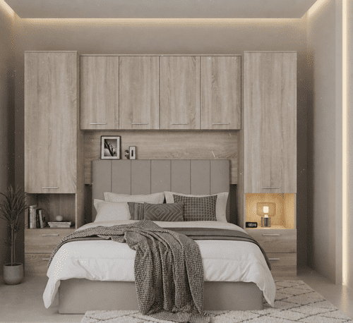Cellini Oak Effect Overbed Storage Unit with Wardrobes and Drawers