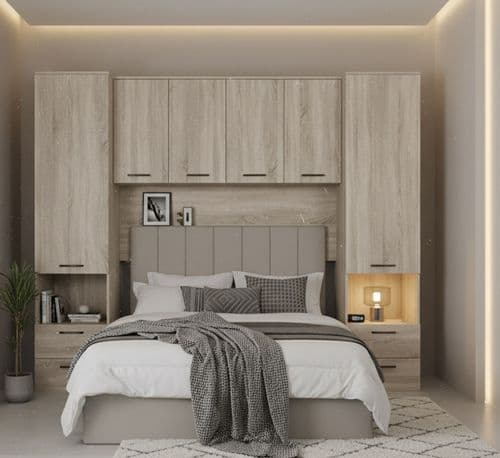 Cellini Sonoma Oak Effect Overbed Unit with Double or Kingsize Bed SET - 3152/MIA