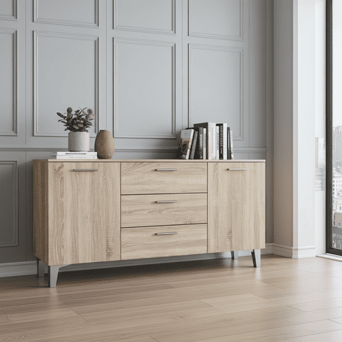 Cellini Sonoma Oak Effect Wide Modern 2 Door 3 Drawer Sideboard Storage Unit P8DS0555