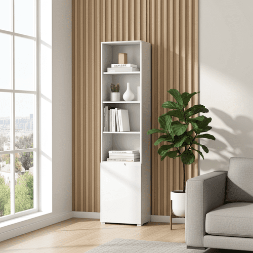 Cellini Tall Bookcase with White Gloss Door - Storage shelves S12