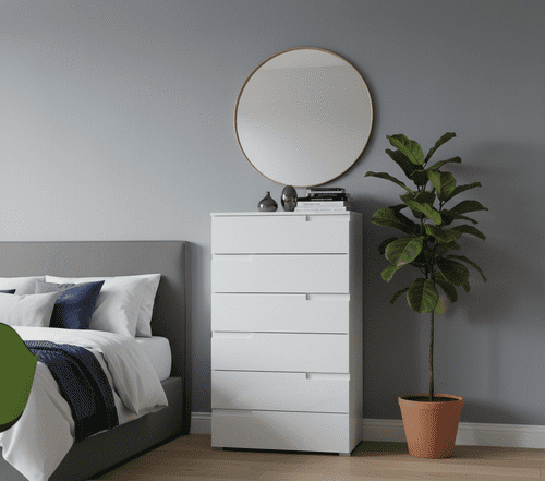 Cellini Tall White Gloss Chest Of Drawer Storage Chest S3