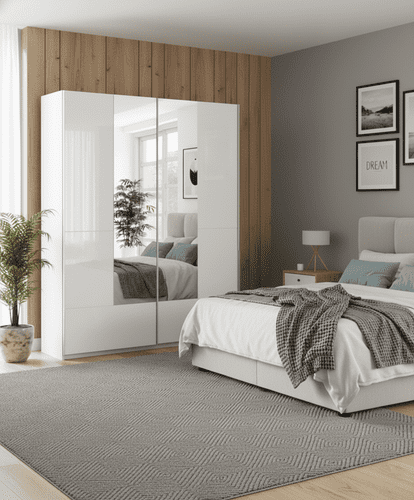 Cellini White Gloss 164cm Sliding Door Wardrobe S30 - 2902