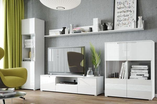Cellini White Gloss 2 Glass Door Display Cabinet S27