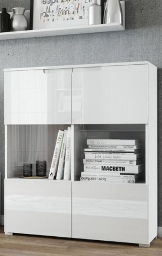 Cellini White Gloss 2 Glass Door Display Cabinet S27
