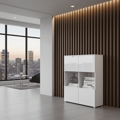 Cellini White Gloss 2 Glass Door Display Cabinet S27