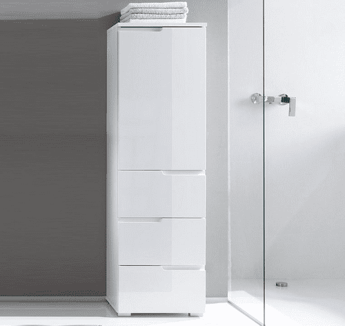 Cellini White Gloss Tall Bathroom Cupboard Storage Unit - SB11