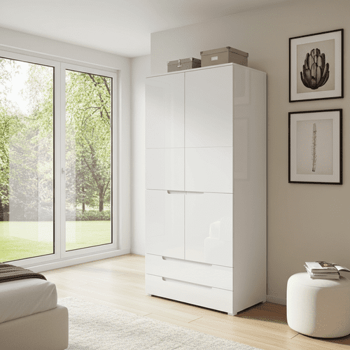 Cellini White High Gloss 2 Door 2 Drawer 100cm Wardrobe S28