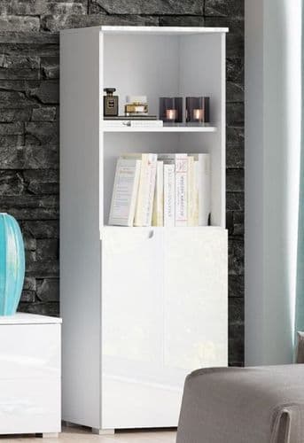 Cellini White High Gloss Short Narrow Bookcase With 1 Door S10