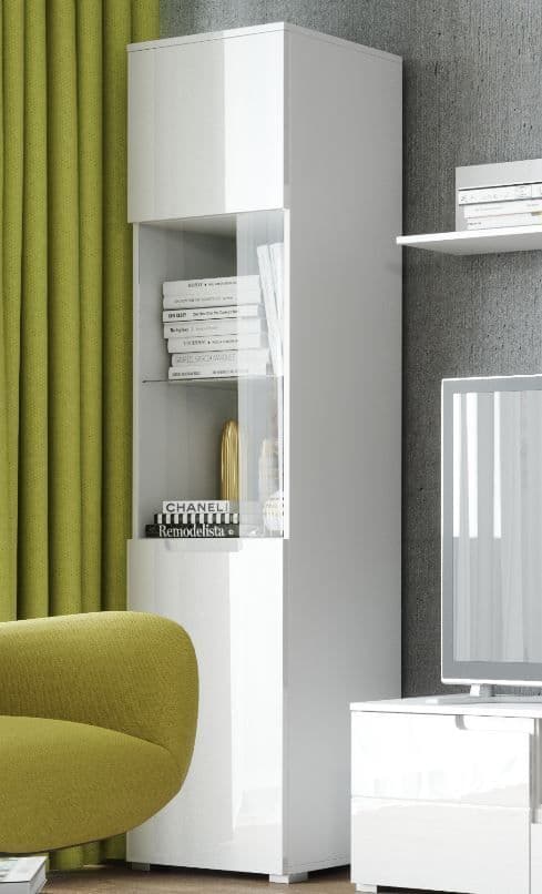 Cellini White Gloss Tall Narrow Display Unit S25