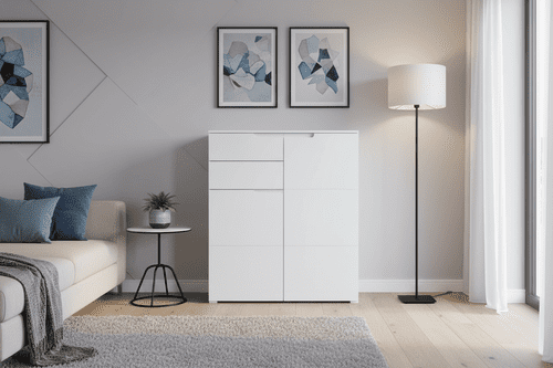 Cellini White High Gloss Tall 2 Drawer 2 Door Sideboard Storage Unit S7