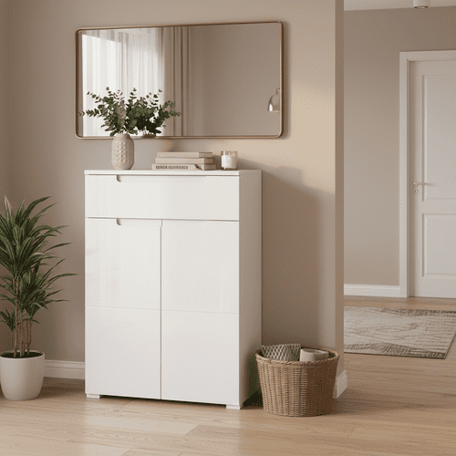 Cellini White High Gloss Tall Sideboard Storage Unit S19