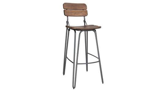 Cento Industrial Style Rustic Elm Wood And Steel Bar Stool 218VD334