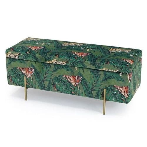 Chalon Velvet Jungle Print Storage Ottoman 22LD115