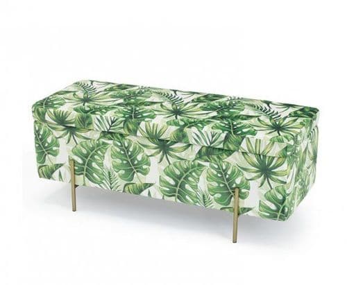 Chalon Velvet Palm Print Storage Ottoman 22LD117