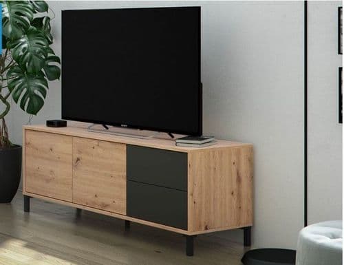 Chavez Nordic Oak Effect And Anthracite Grey 2 Door 2 Drawer TV Unit 0Z6622W S/O