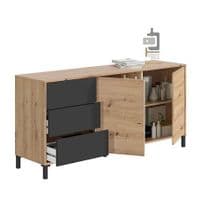 Chavez Nordic Oak Effect And Anthracite Grey 2 Door 3 Drawer Sideboard 0Z6623W/O