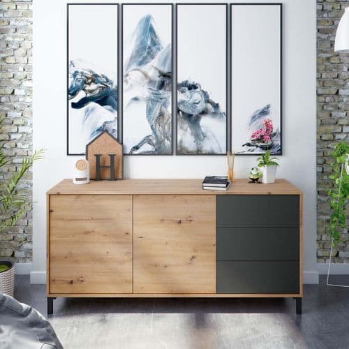 Chavez Nordic Oak Effect And Anthracite Grey 2 Door 3 Drawer Sideboard 0Z6623W/O