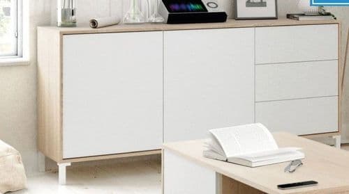 Chavez White And Oak Effect 2 Door 3 Drawer Sideboard 016623F S/O