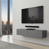 Clermont Graphite Grey Wall Mounted Floating Wide Large TV Entertainment Unit 11013549 RZ