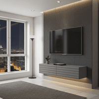 Clermont Graphite Grey Wall Mounted Floating Wide Large TV Entertainment Unit 11013549 RZ