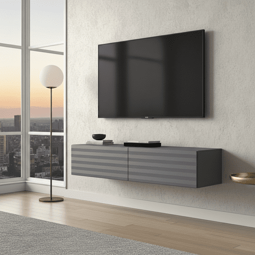 Clermont Graphite Grey Wall Mounted Floating Wide Large TV Entertainment Unit 11013549 RZ