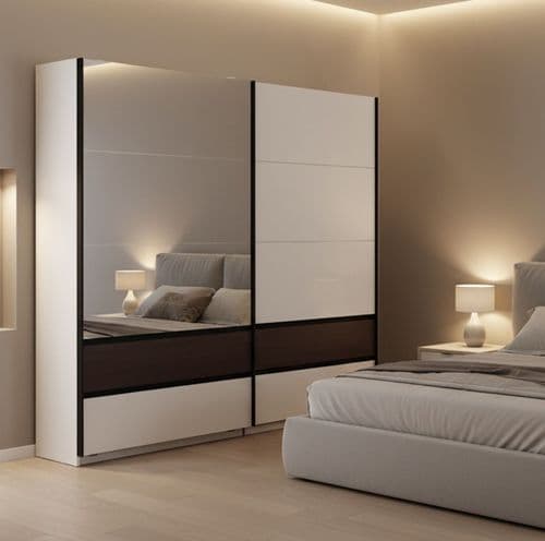 Colbury Luxury Cashmere and Walnut 2 Door Sliding Wardrobe with Mirror 220cm - 11015325