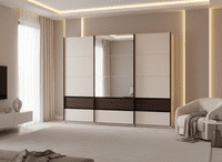 Colbury Luxury Cashmere and Walnut 3 Door Sliding Wardrobe with Mirror 270cm - 11015191