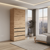Corbett Artisan Oak Effect 2 Door 3 Drawer 93cm Wardrobe - 11014686 RZ