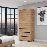 Corbett Artisan Oak Effect 2 Door 3 Drawer 93cm Wardrobe - 11014686 RZ