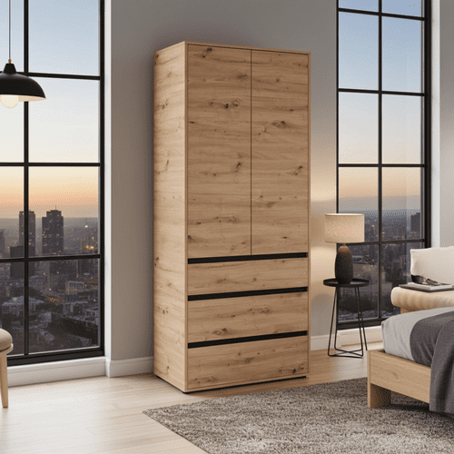 Corbett Artisan Oak Effect 2 Door 3 Drawer 93cm Wardrobe - 11014686 RZ