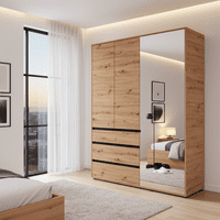Corbett Artisan Oak Effect 3 Door 3 Drawer Mirrored Wardrobe - 11014106 RZ
