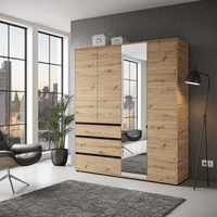 Corbett Artisan Oak Effect 4 Door 3 Drawer Mirrored Wardrobe 183cm - 11014097 RZ