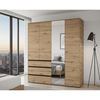 Corbett Artisan Oak Effect 4 Door 3 Drawer Mirrored Wardrobe 183cm - 11014097 RZ