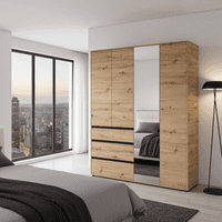 Corbett Artisan Oak Effect 4 Door 3 Drawer Mirrored Wardrobe 183cm - 11014097 RZ