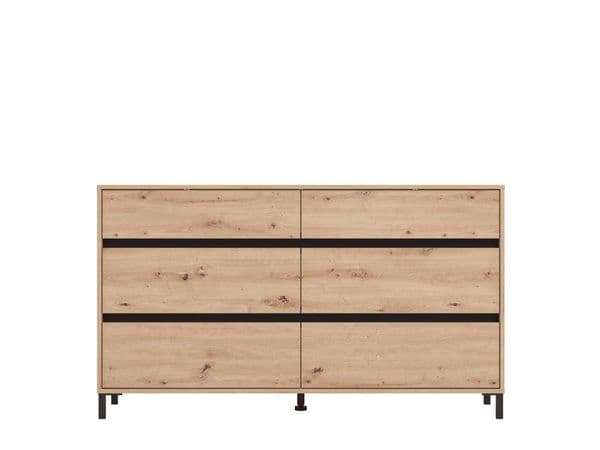 Corbett Industrial Oak Effect 6 Drawer Wide 157cm Chest of Drawers - 11014257 RZ