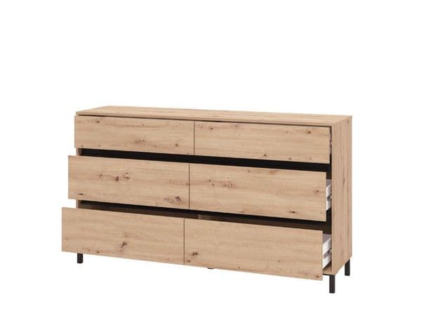 Corbett Industrial Oak Effect 6 Drawer Wide 157cm Chest of Drawers - 11014257 RZ