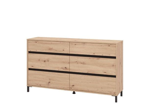 Corbett Industrial Oak Effect 6 Drawer Wide 157cm Chest of Drawers - 11014257 RZ