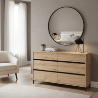 Corbett Industrial Oak Effect 6 Drawer Wide 157cm Chest of Drawers - 11014257 RZ