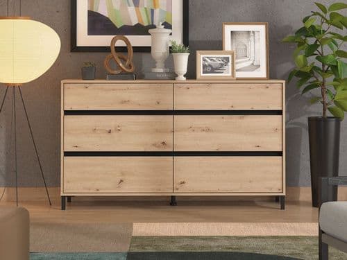 Corbett Industrial Oak Effect 6 Drawer Wide 157cm Chest of Drawers - 11014257 RZ