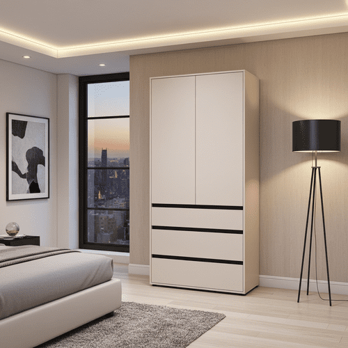 Corbett Matte Cashmere 2 Door 3 Drawer 93cm Wardrobe - 11014685 RZ