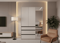 Corbett Matte Cashmere 3 Door 3 Drawer Mirrored Wardrobe 138cm- 11014290 RZ