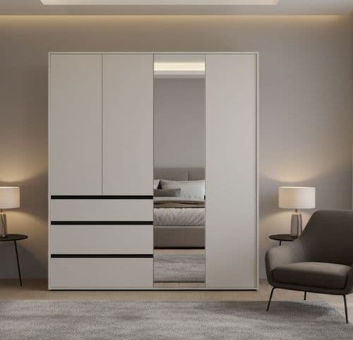 Corbett Matte Cashmere 4 Door 3 Drawer Mirrored Wardrobe - 11014287 RZ