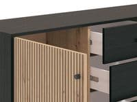 Correze Slatted Artisan Oak Effect And Black 157cm 2 Door 4 Drawer Sideboard - 11013540 RZ