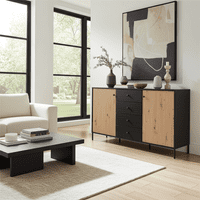 Correze Slatted Artisan Oak Effect And Black 157cm 2 Door 4 Drawer Sideboard - 11013540 RZ