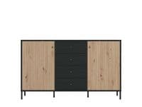 Correze Slatted Artisan Oak Effect And Black 157cm 2 Door 4 Drawer Sideboard - 11013540 RZ